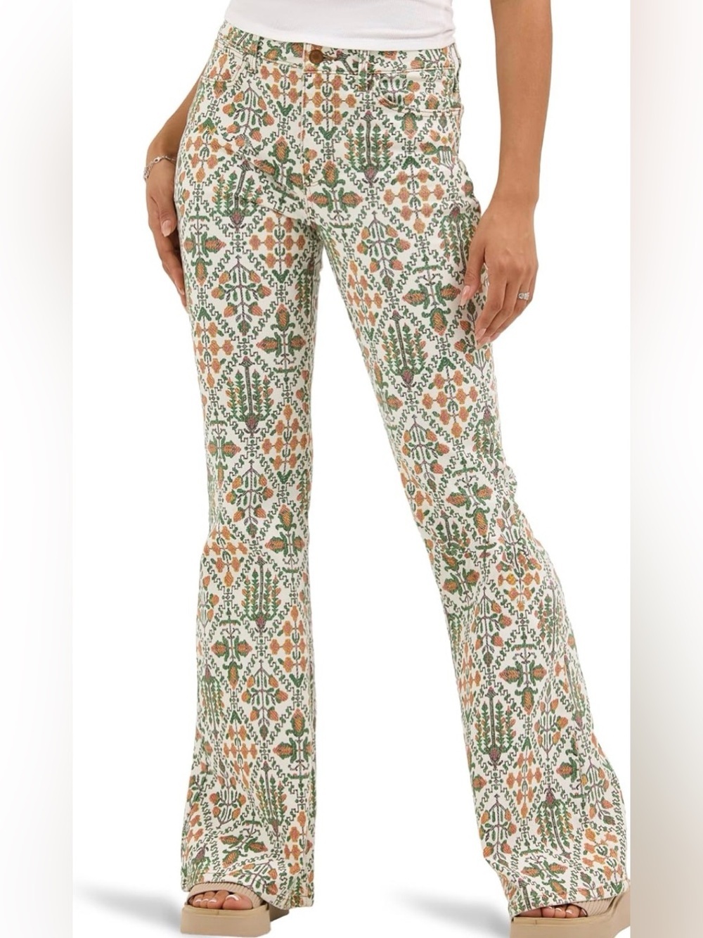 Wrangler High Rise Fierce Flare Jeans Womens 12x32 Southwestern Print NWT